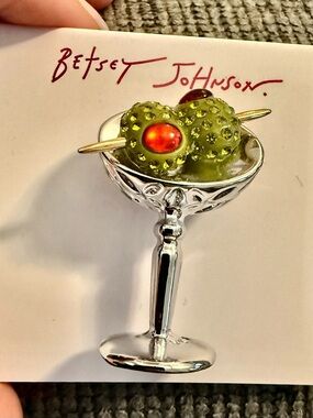 FREE FREE Betsey Johnson Lime Green & Red Martini Olive Brooch Pin with $400